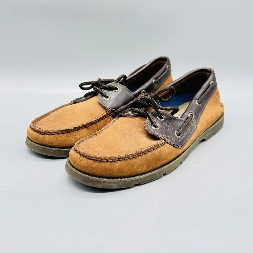 Sperry Shoes Mens 7.5 Brown Leather Top Sider Boat Deck Moc Toe Lace Up Casual